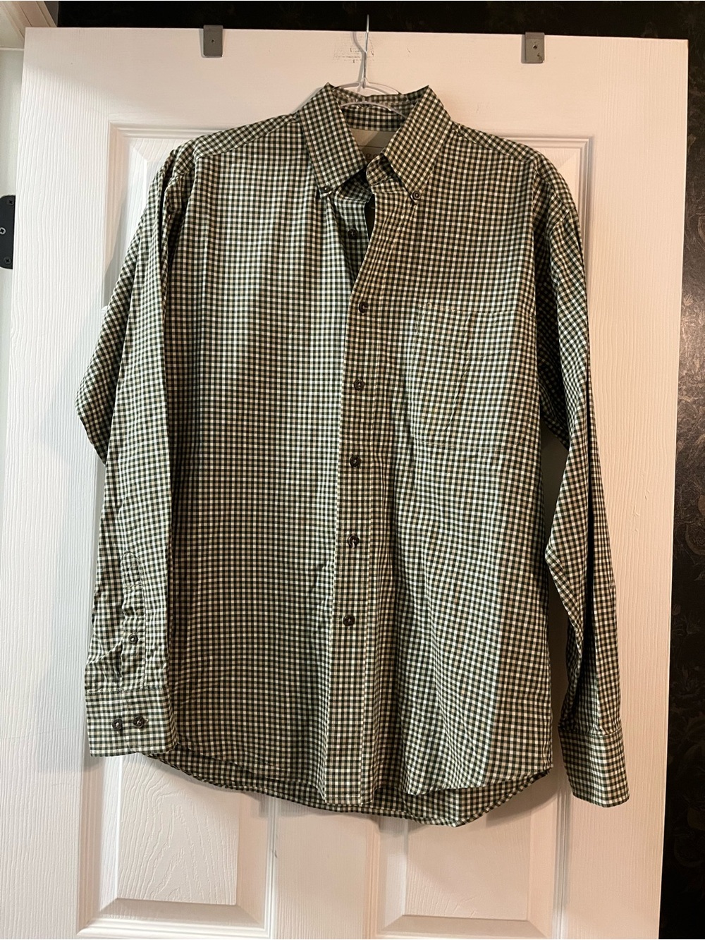 Haggar Green and White Gingham Button-Down Shirt